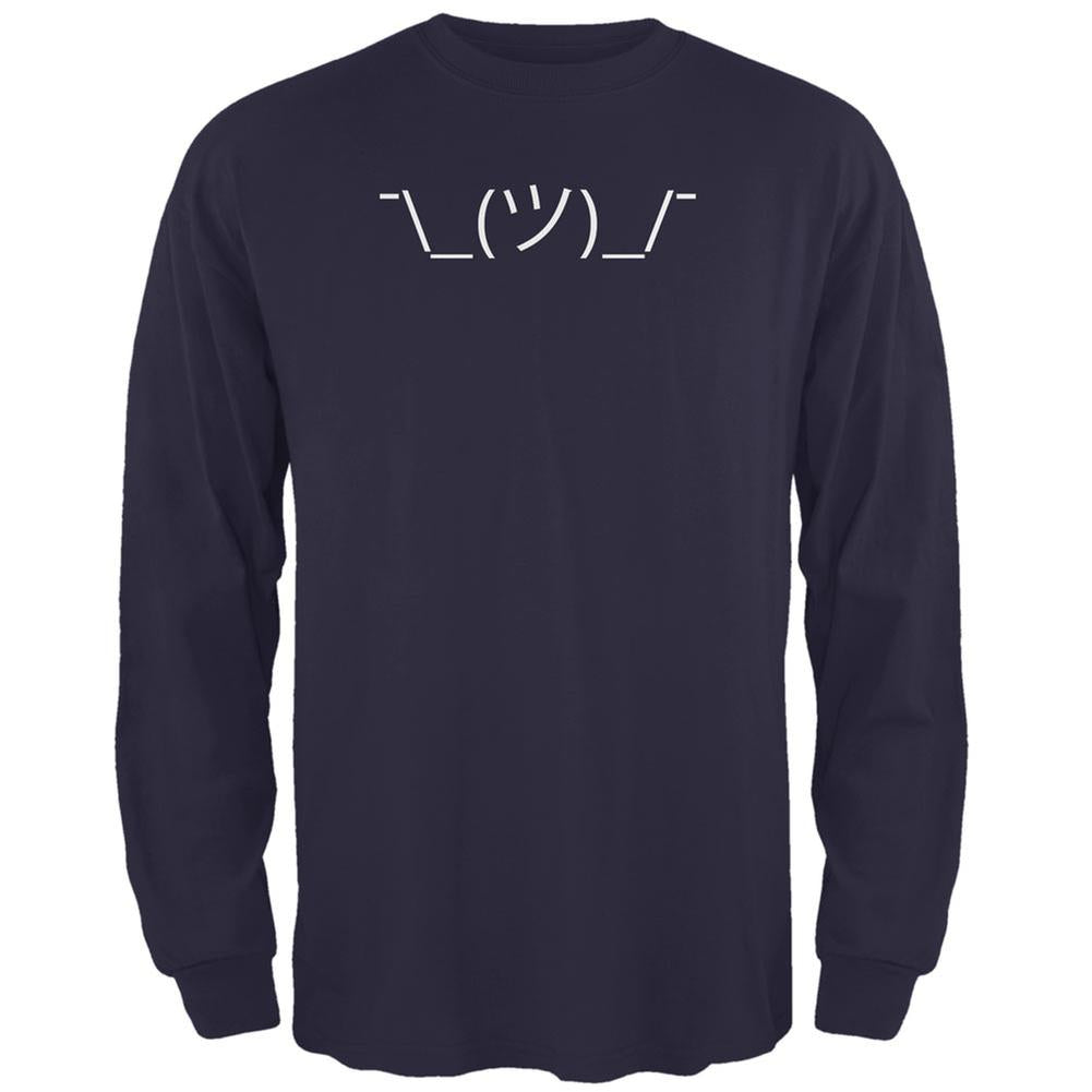 Funny Emojicon Shrug Navy Adult Long Sleeve T-Shirt Men's Long Sleeves Old Glory 2XL Blue 