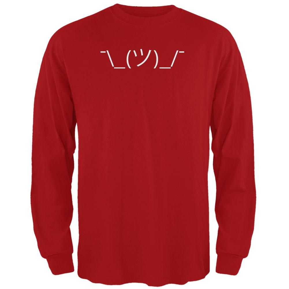 Funny Emojicon Shrug Red Adult Long Sleeve T-Shirt Men's Long Sleeves Old Glory 2XL Red 