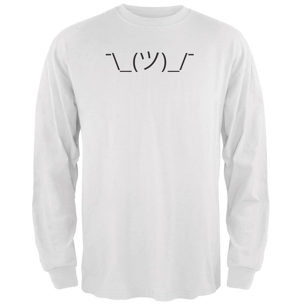 Funny Emojicon Shrug White Adult Long Sleeve T-Shirt Men's Long Sleeves Old Glory 2XL White 