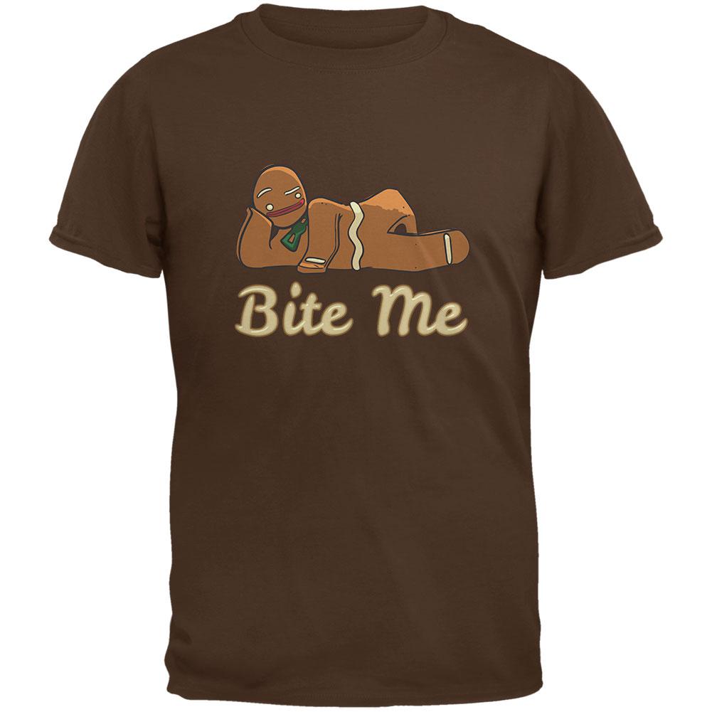 Gingerbread Man Bite Me Brown Adult T-Shirt Men's T-Shirts Old Glory 2XL Brown 