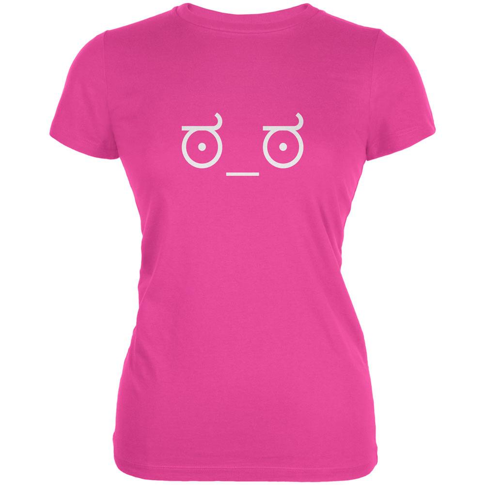 Look of Disapproval Emojicon Hot Pink Juniors Soft T-Shirt Juniors T-Shirts Old Glory 2X Pink 