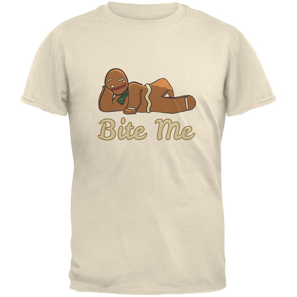 Gingerbread Man Bite Me Natural Adult T-Shirt Men's T-Shirts Old Glory 2XL Off-White 