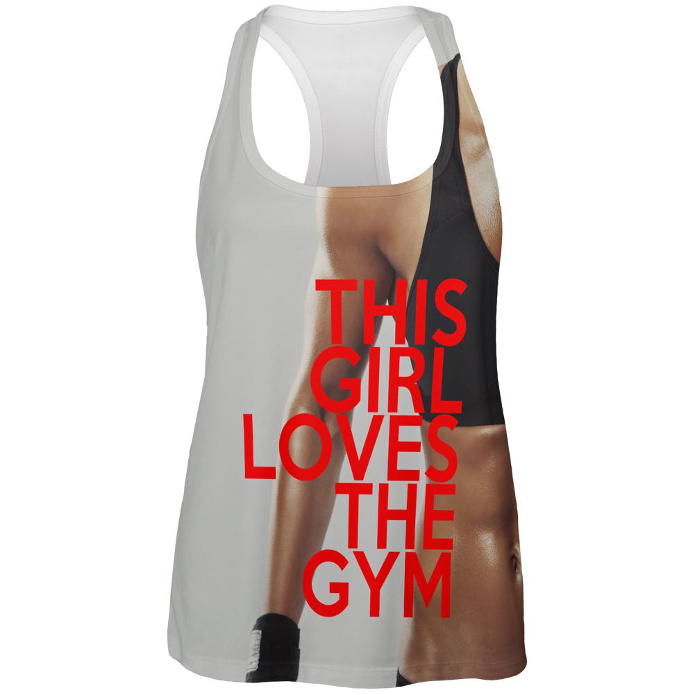 This Girl Loves The Gym All Over Womens Racerback Tank Top Juniors Tank Tops Old Glory 2XL Multi 