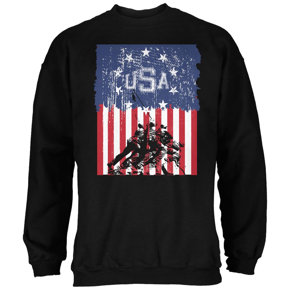 USA Distressed Flag Iwo Jima Black Adult Sweatshirt Men's Sweatshirts Old Glory 2XL Black 