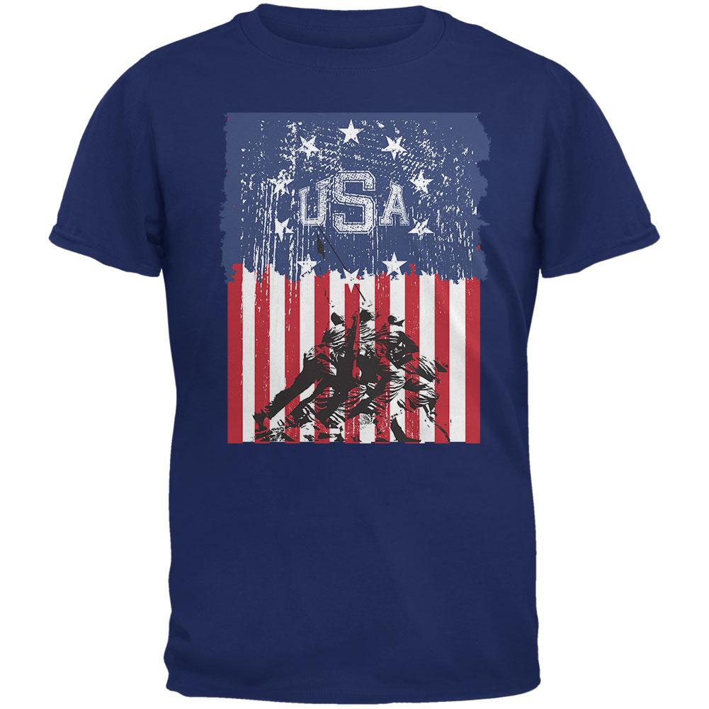 USA Distressed Flag Iwo Jima Metro Blue Adult T-Shirt – Old Glory
