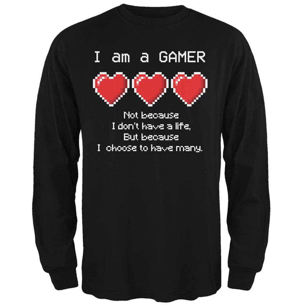 Eight Bit Three Lives Gamer  Black Adult Long Sleeve T-Shirt Men's Long Sleeves Old Glory 2XL Black 