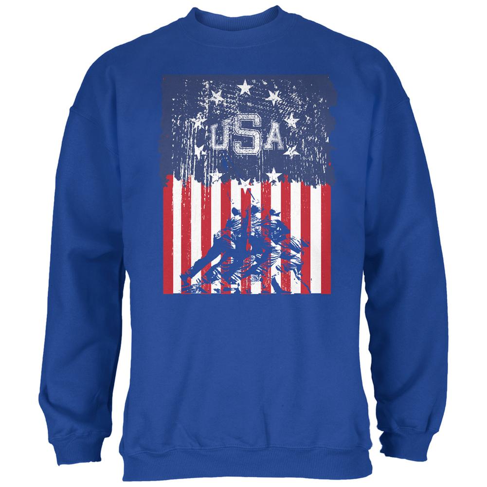 USA Distressed Flag Iwo Jima Royal Adult Sweatshirt Men's Sweatshirts Old Glory 2XL Blue 