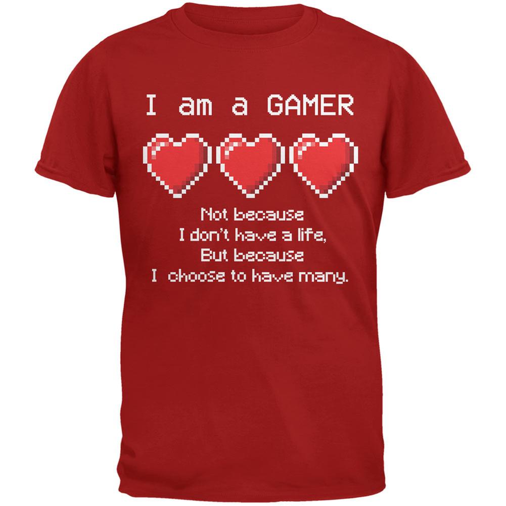 Eight Bit Three Lives Gamer  Cardinal Red Adult T-Shirt Men's T-Shirts Old Glory 2XL Red 