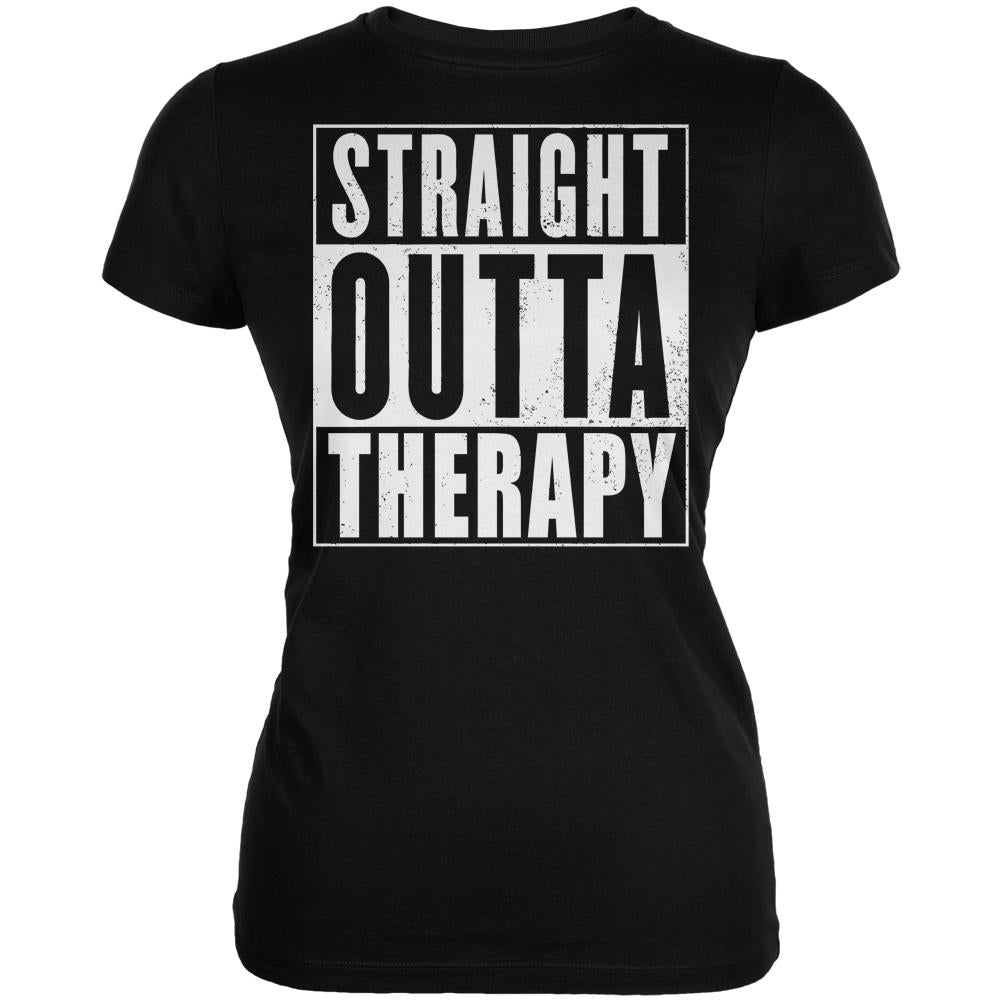 Straight Outta Therapy Black Juniors Soft T-Shirt Juniors T-Shirts Old Glory 2XL Black 