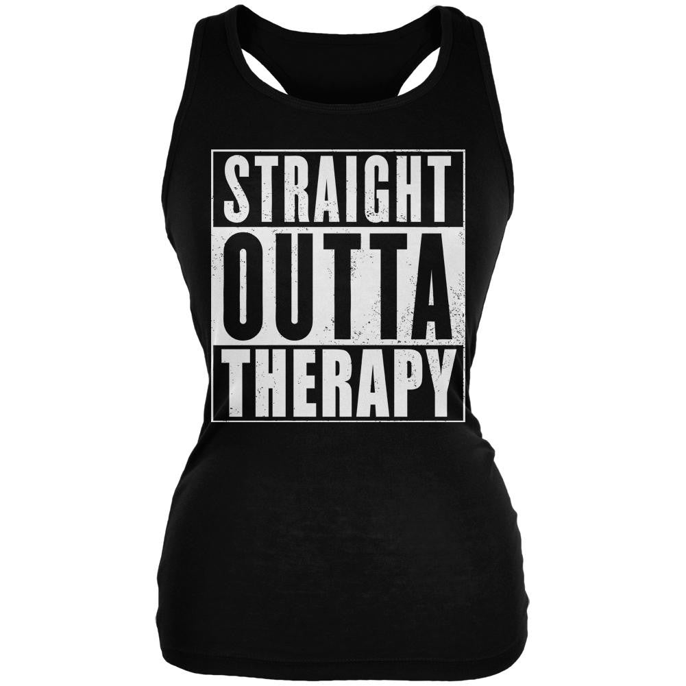 Straight Outta Therapy Black Juniors Soft Tank Top Juniors Tank Tops Old Glory 2XL Black 