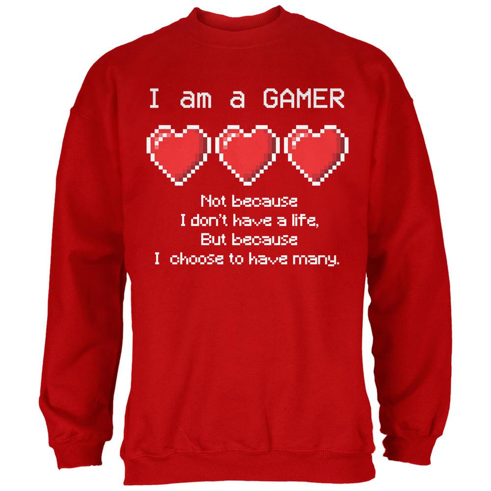 Eight Bit Three Lives Gamer Red Adult Sweatshirt Men's Sweatshirts Old Glory 2XL Red 