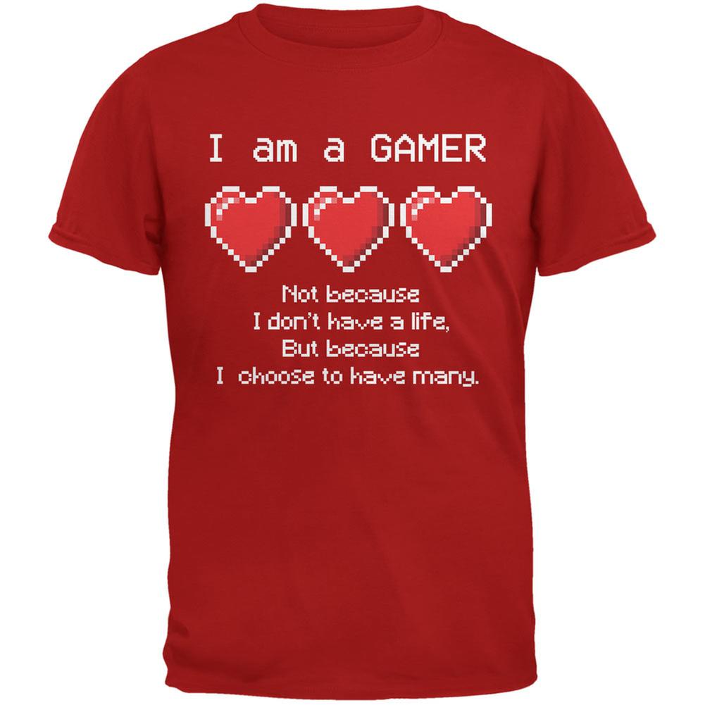 Eight Bit Three Lives Gamer Red Youth T-Shirt Youth T-Shirts Old Glory LG Red 