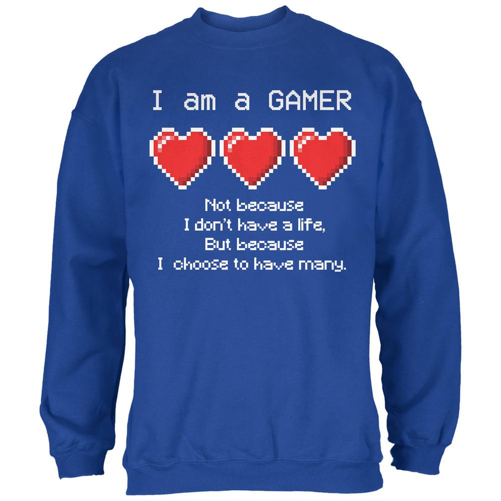 Eight Bit Three Lives Gamer Royal Adult Sweatshirt Men's Sweatshirts Old Glory 2XL Blue 