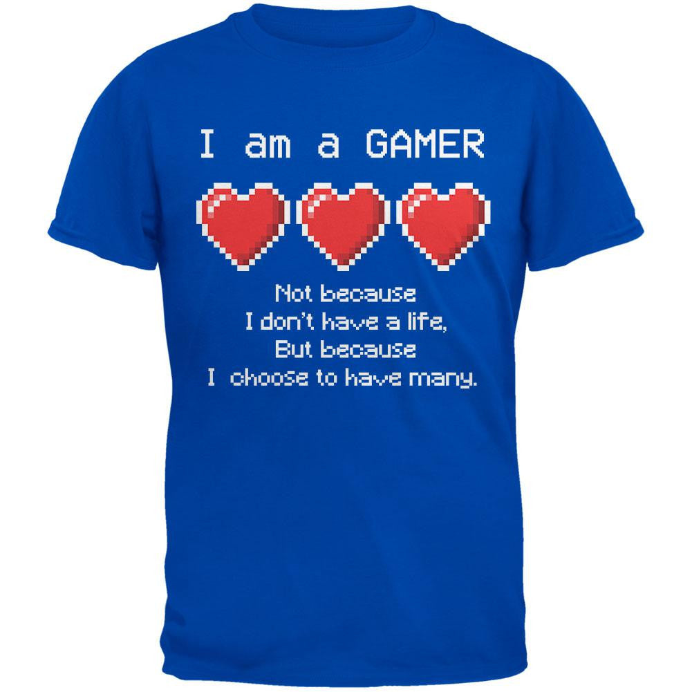 Eight Bit Three Lives Gamer Royal Adult T-Shirt Men's T-Shirts Old Glory 2XL Blue 