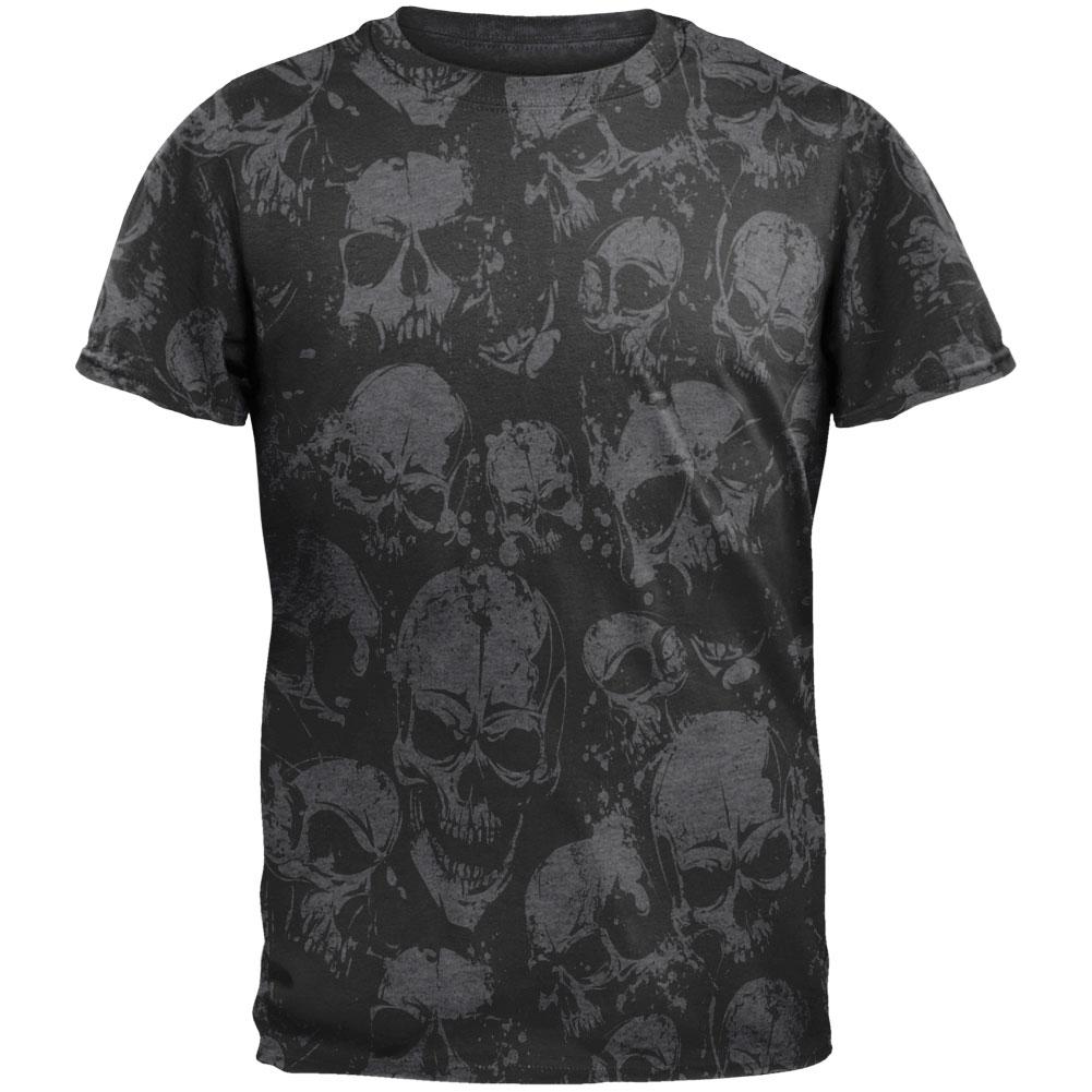 Angry Skulls All Over Dark Heather Adult T-Shirt Men's T-Shirts Old Glory 2XL Grey 