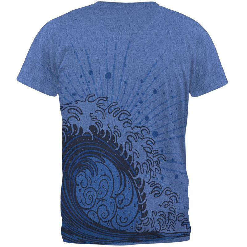 Asian Wave All Over Heather Blue Adult T-Shirt Men's T-Shirts Old Glory   