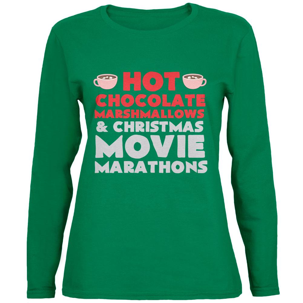 Christmas Hot Chocolate Green Womens Long Sleeve T-Shirt Women's Long Sleeves Old Glory 2XL Green 