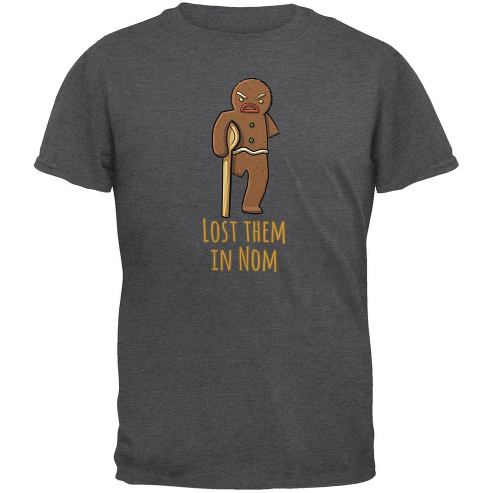 Gingerbread Man Lost Them In Nom Dark Heather Adult T-Shirt Men's T-Shirts Old Glory 2XL Grey 
