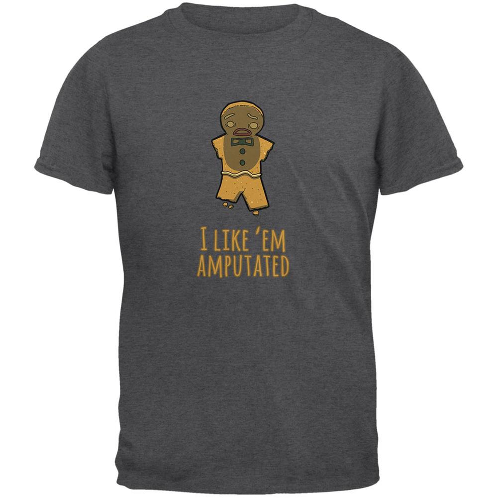 Gingerbread Man I Like Em Amputated Dark Heather Adult T-Shirt Men's T-Shirts Old Glory 2XL Grey 