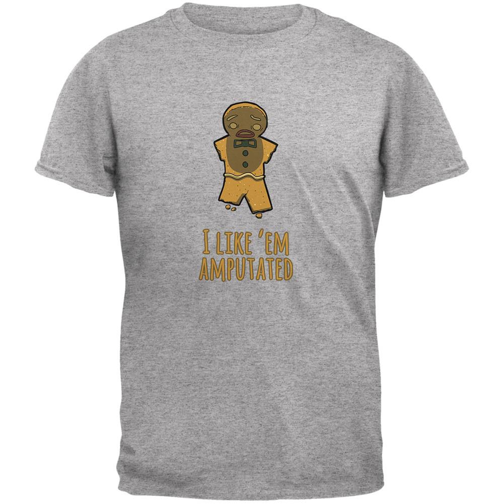 Gingerbread Man I Like Em Amputated Heather Grey Adult T-Shirt Men's T-Shirts Old Glory 2XL Grey 