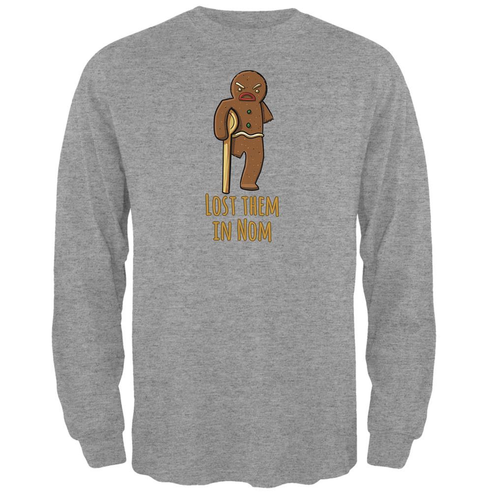 Gingerbread Man Lost Them In Nom Heather Grey Adult Long Sleeve T-Shirt Men's Long Sleeves Old Glory 2XL Grey 