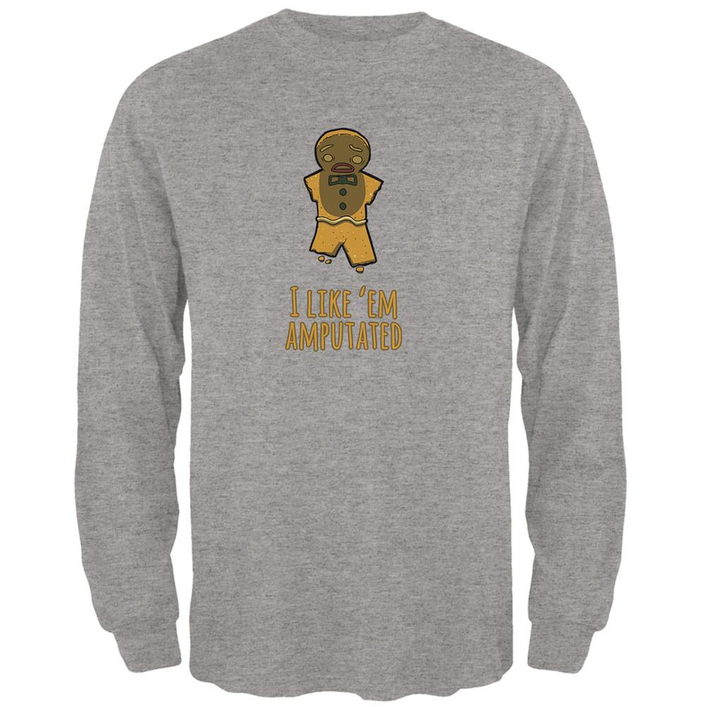 Gingerbread Man I Like Em Amputated Heather Grey Adult Long Sleeve T-Shirt Men's Long Sleeves Old Glory 2XL Grey 