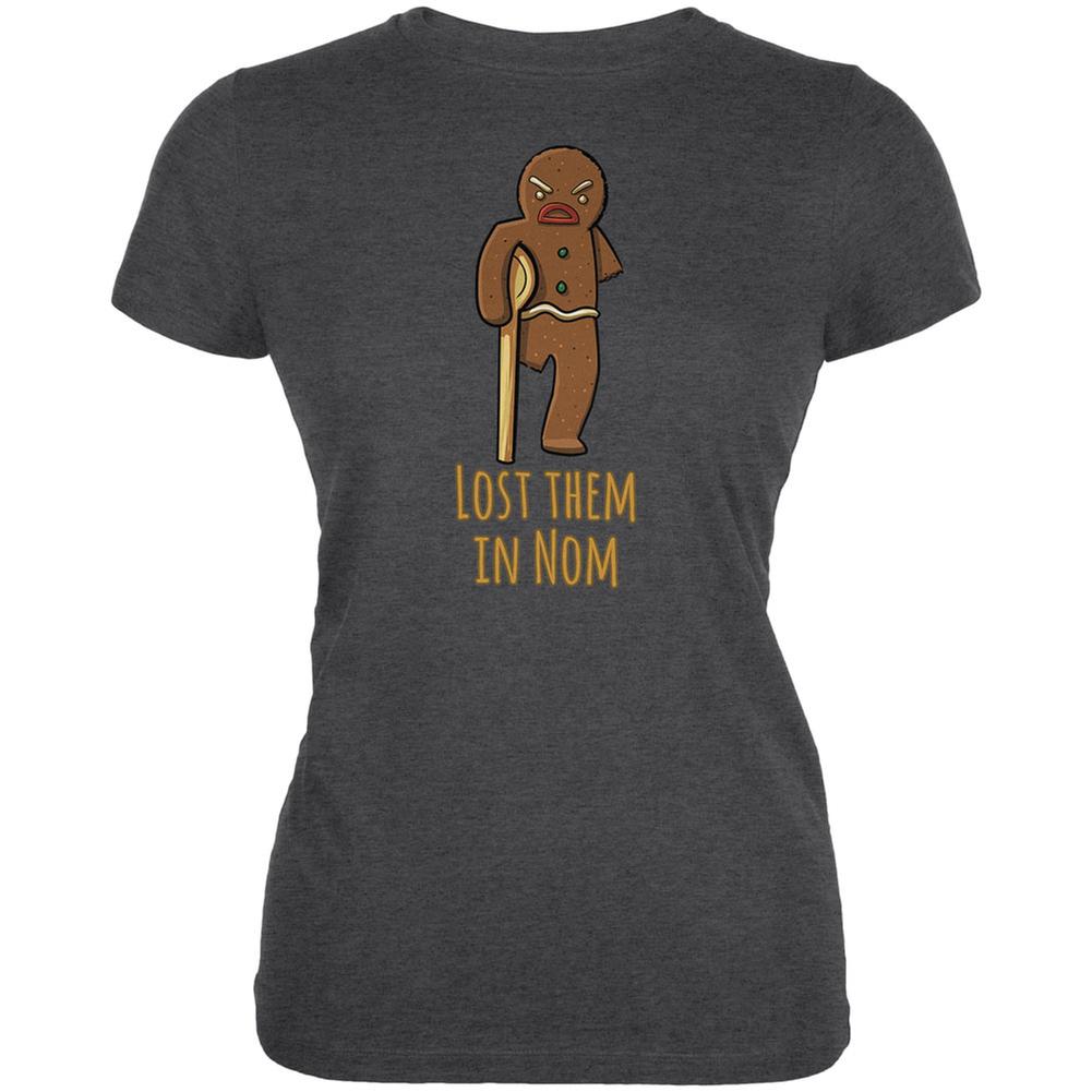 Gingerbread Man Lost Them In Nom Dark Heather Juniors Soft T-Shirt Juniors T-Shirts Old Glory 2XL Grey 