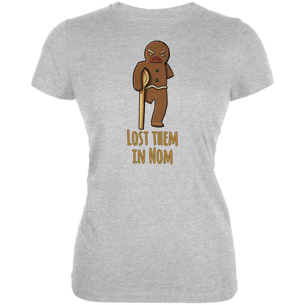 Gingerbread Man Lost Them In Nom Heather Grey Juniors Soft T-Shirt Juniors T-Shirts Old Glory 2XL Grey 