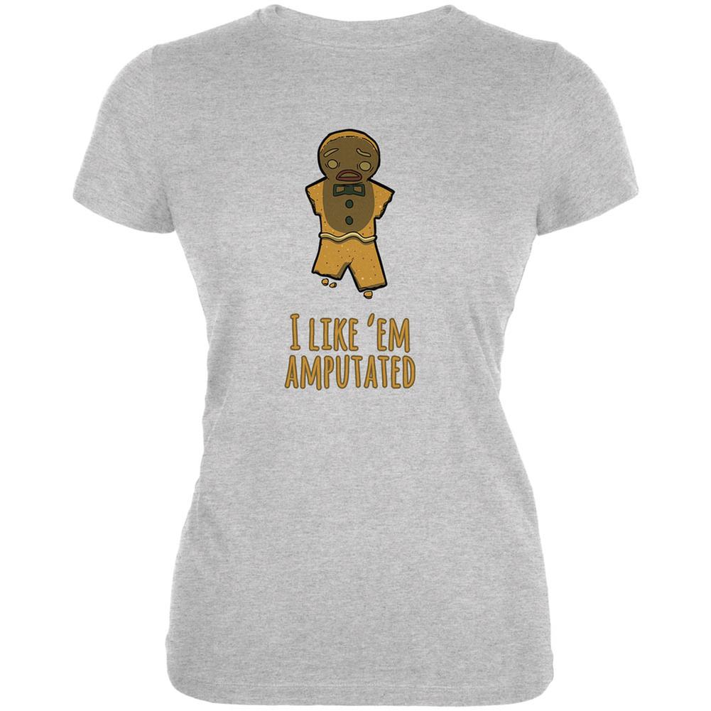 Gingerbread Man I Like Em Amputated Heather Grey Juniors Soft T-Shirt Juniors T-Shirts Old Glory 2XL Grey 