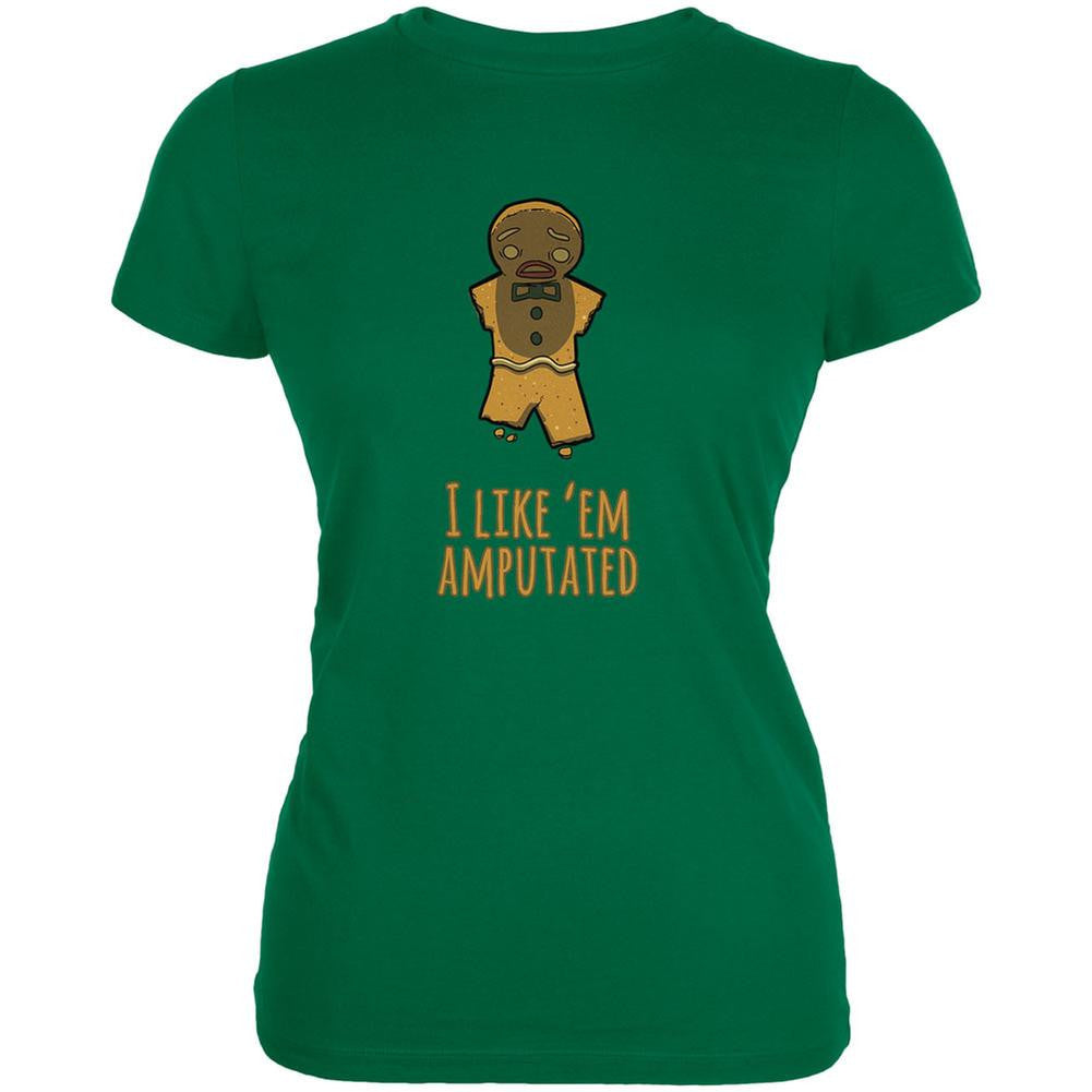 Gingerbread Man I Like Em Amputated Kelly Green Juniors Soft T-Shirt Juniors T-Shirts Old Glory 2XL Green 