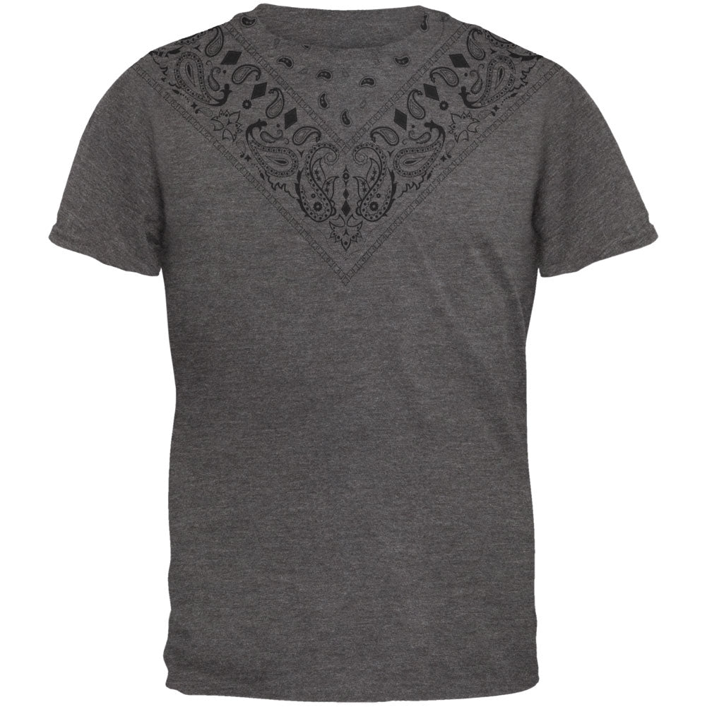 Bandana Paisley Yoke Vintage All Over Dark Heather Adult T-Shirt Men's T-Shirts Old Glory 2XL Grey 