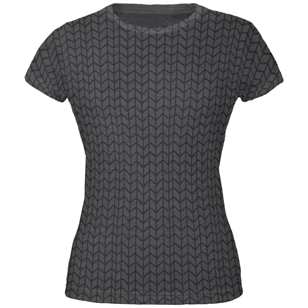 Knit Stitch Doodle All Over Dark Heather Juniors Soft T-Shirt Juniors T-Shirts Old Glory 2XL Grey 