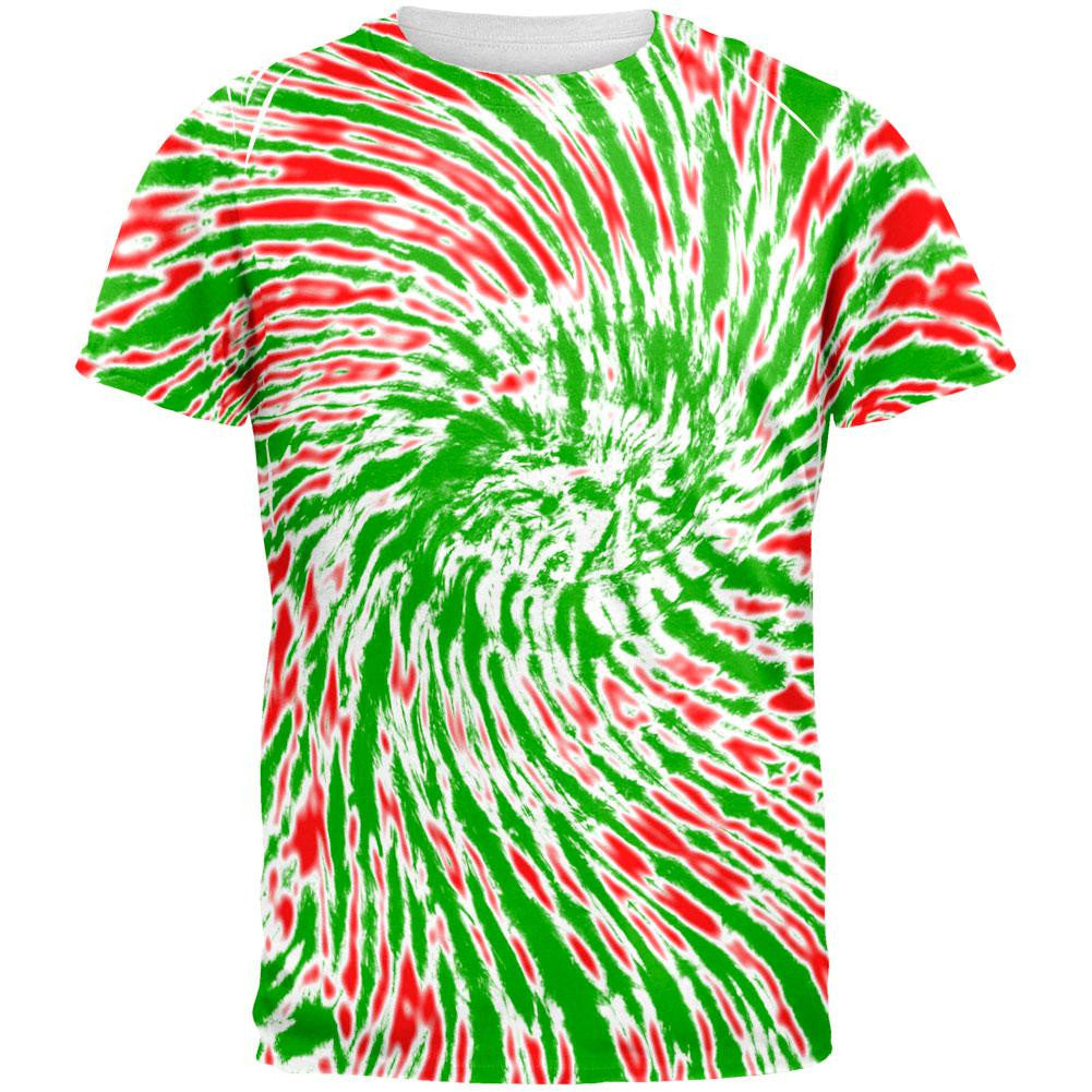 Christmas Tie Dye Red Green All Over Adult T-Shirt Men's T-Shirts Old Glory 2XL Multi 