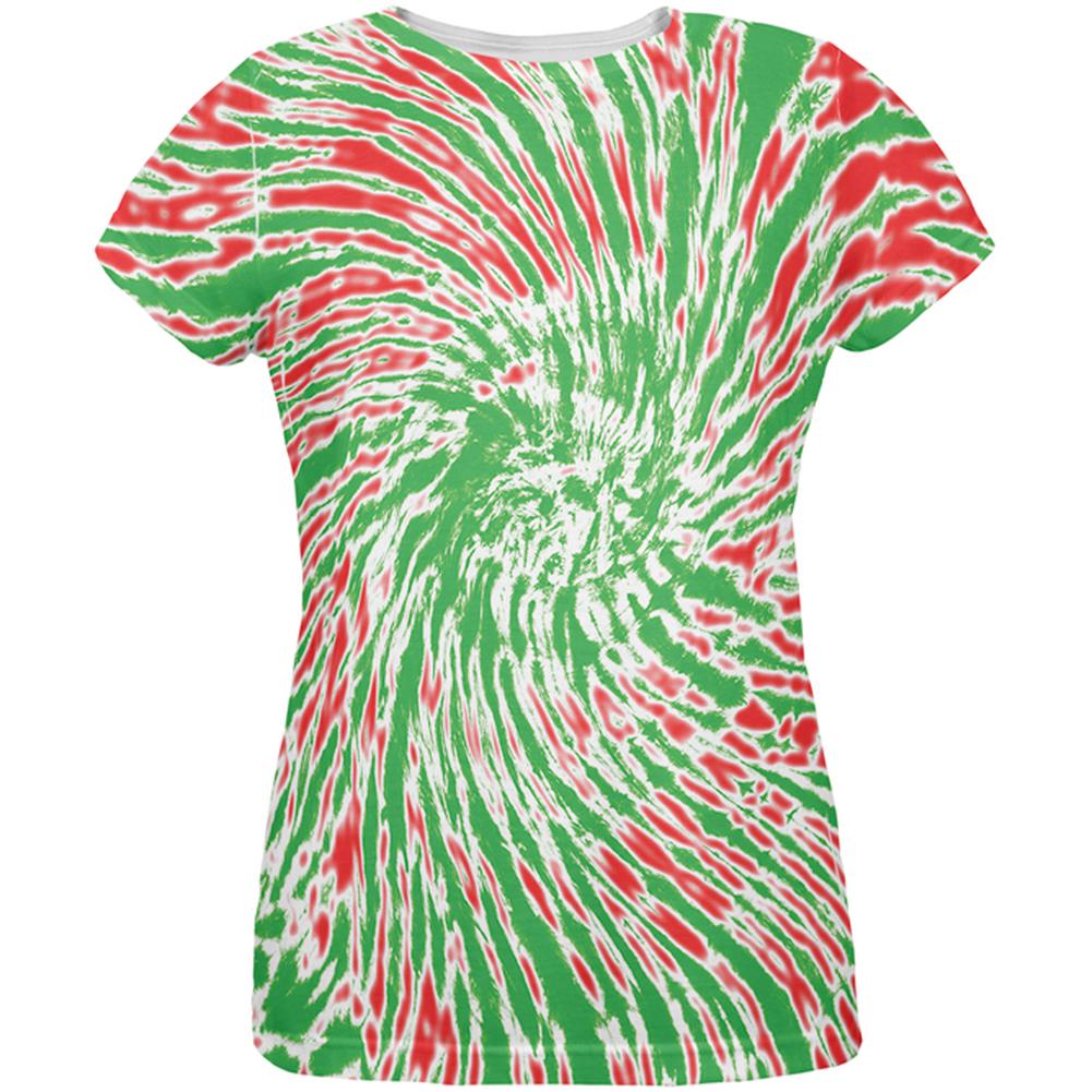 Christmas Tie Dye Red Green All Over Womens T-Shirt Women's T-Shirts Old Glory 2XL Multi 