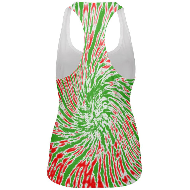 Christmas Tie Dye Red Green All Over Womens Racerback Tank Top Women's Tank Tops Old Glory   