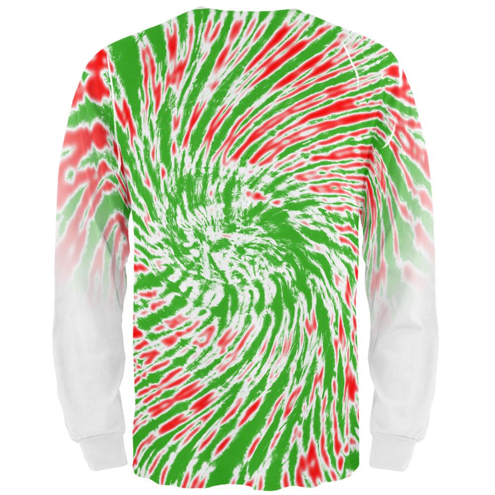 Christmas Tie Dye Red Green All Over Adult Long Sleeve T-Shirt Men's Long Sleeves Old Glory   