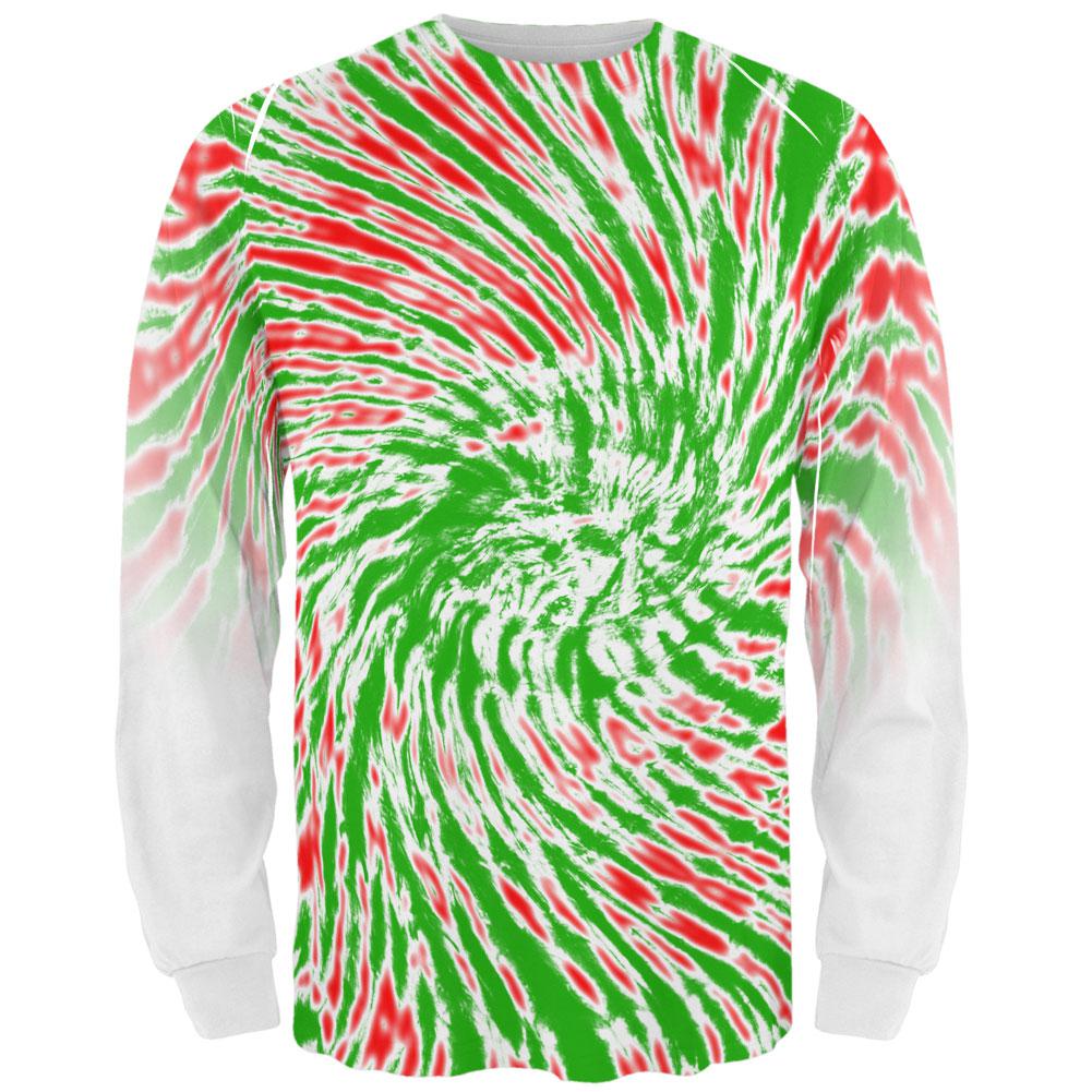 Christmas Tie Dye Red Green All Over Adult Long Sleeve T-Shirt Men's Long Sleeves Old Glory 2XL Multi 