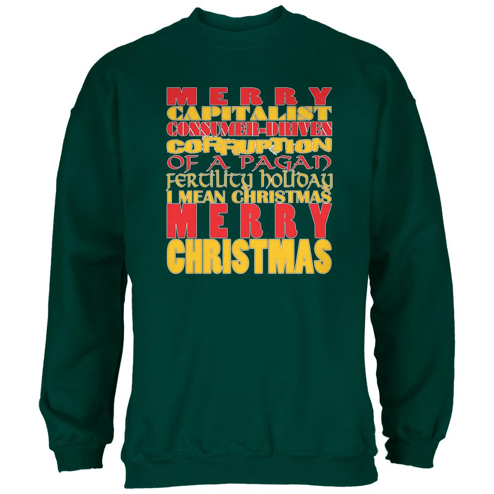 Christmas Sarcastic Merry Pagan Funny Forest Green Adult Sweatshirt Men's Sweatshirts Old Glory 2XL Green 