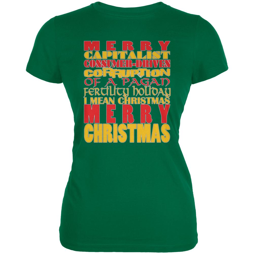 Christmas Sarcastic Merry Pagan Funny Kelly Green Juniors Soft T-Shirt Juniors T-Shirts Old Glory 2XL Green 