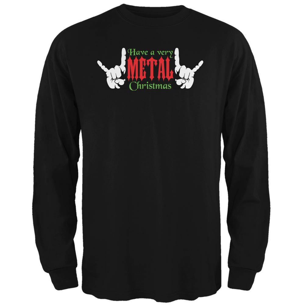 Christmas Heavy Metal Horns Black Adult Long Sleeve T-Shirt Men's Long Sleeves Old Glory 2XL Black 