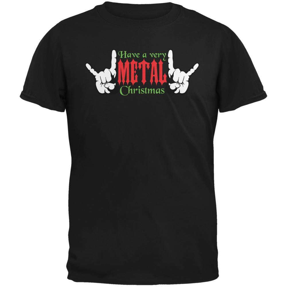 Christmas Heavy Metal Horns Black Adult T-Shirt Men's T-Shirts Old Glory 2XL Black 