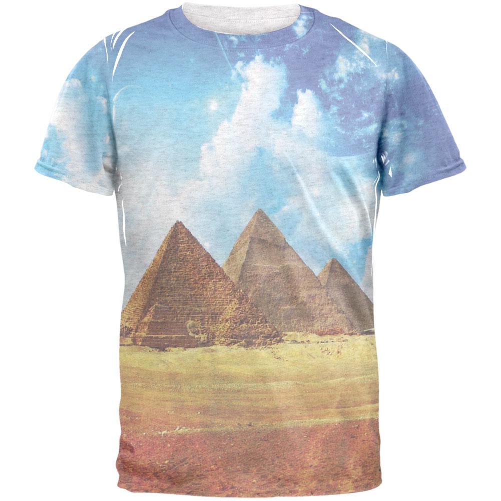 Pyramids All Over Heather White Adult T-Shirt Men's T-Shirts Old Glory 2XL White 