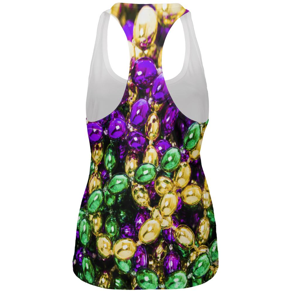 Mardi Gras Beads All Over Womens Racerback Tank Top Women's Tank Tops Old Glory   