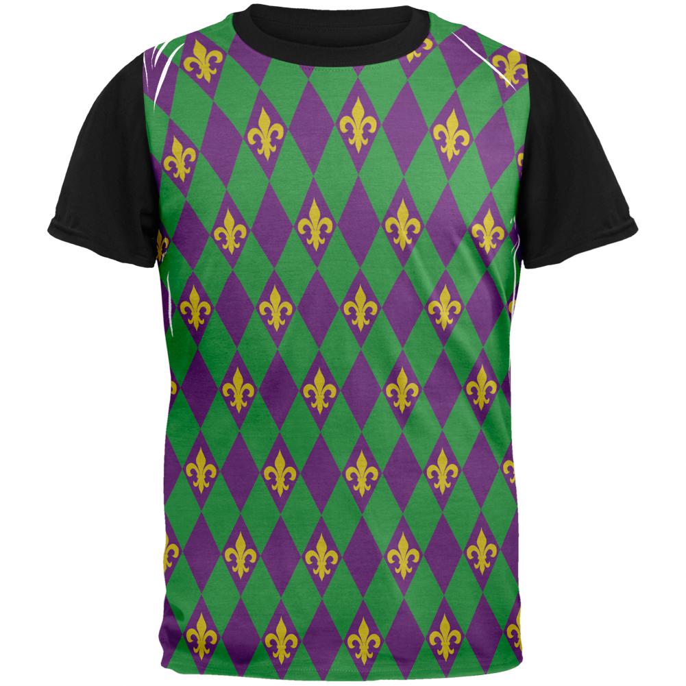 Mardi Gras Fleur De Lis Adult Black Back T-Shirt Men's T-Shirts Old Glory LG White 