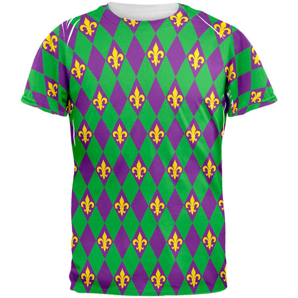 Mardi Gras Fleur De Lis All Over Adult T-Shirt Men's T-Shirts Old Glory 2XL White 