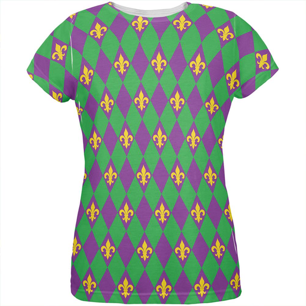 Mardi Gras Fleur De Lis All Over Womens T-Shirt Women's T-Shirts Old Glory 2XL White 