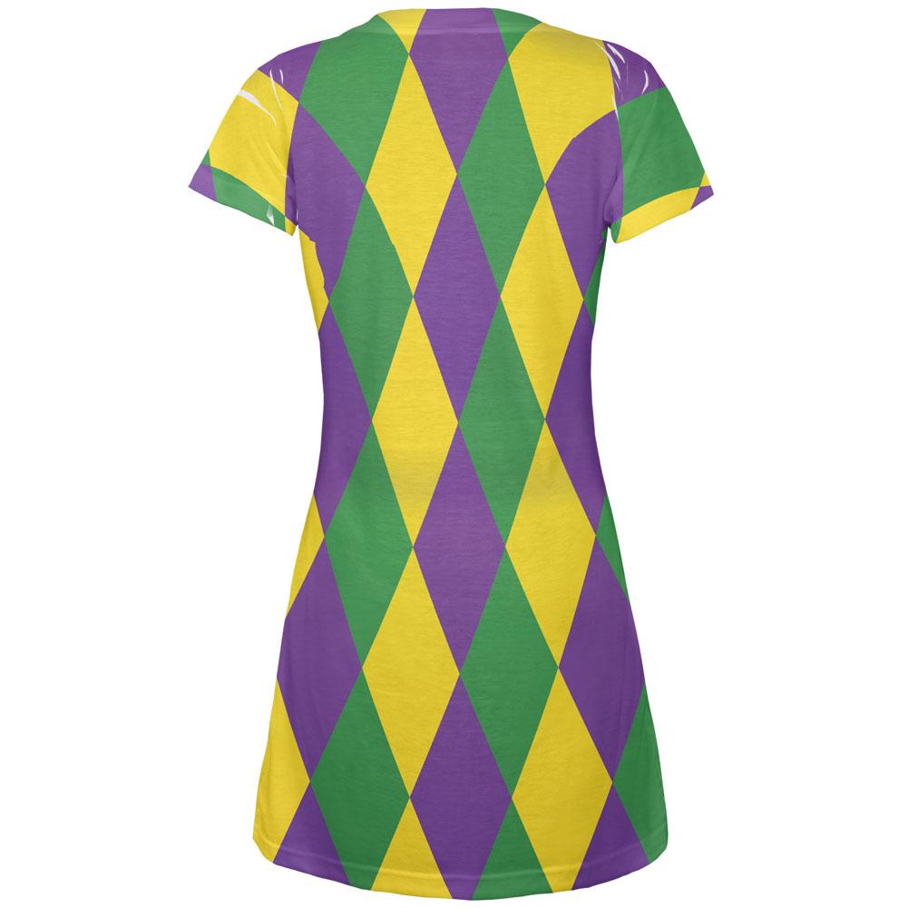 Mardi Gras Jester Costume Juniors V-Neck Beach Cover-Up Dress Juniors Dresses Old Glory   
