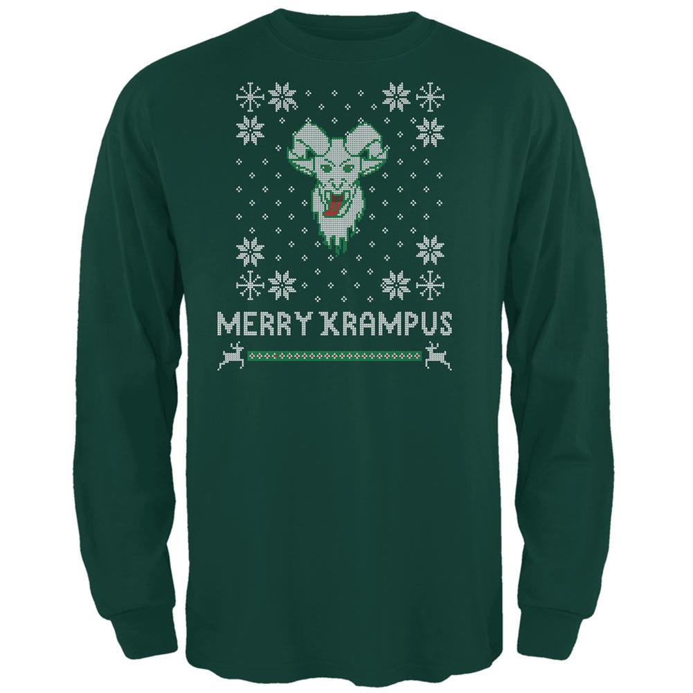 Christmas Merry Krampus Ugly Xmas Sweater Forest Adult Long Sleeve T-Shirt Men's Long Sleeves Old Glory 2XL Green 