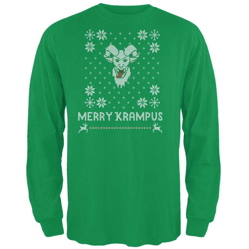 Christmas Merry Krampus Ugly Xmas Sweater Irish Green Adult Long Sleeve T-Shirt Men's Long Sleeves Old Glory 2XL Green 