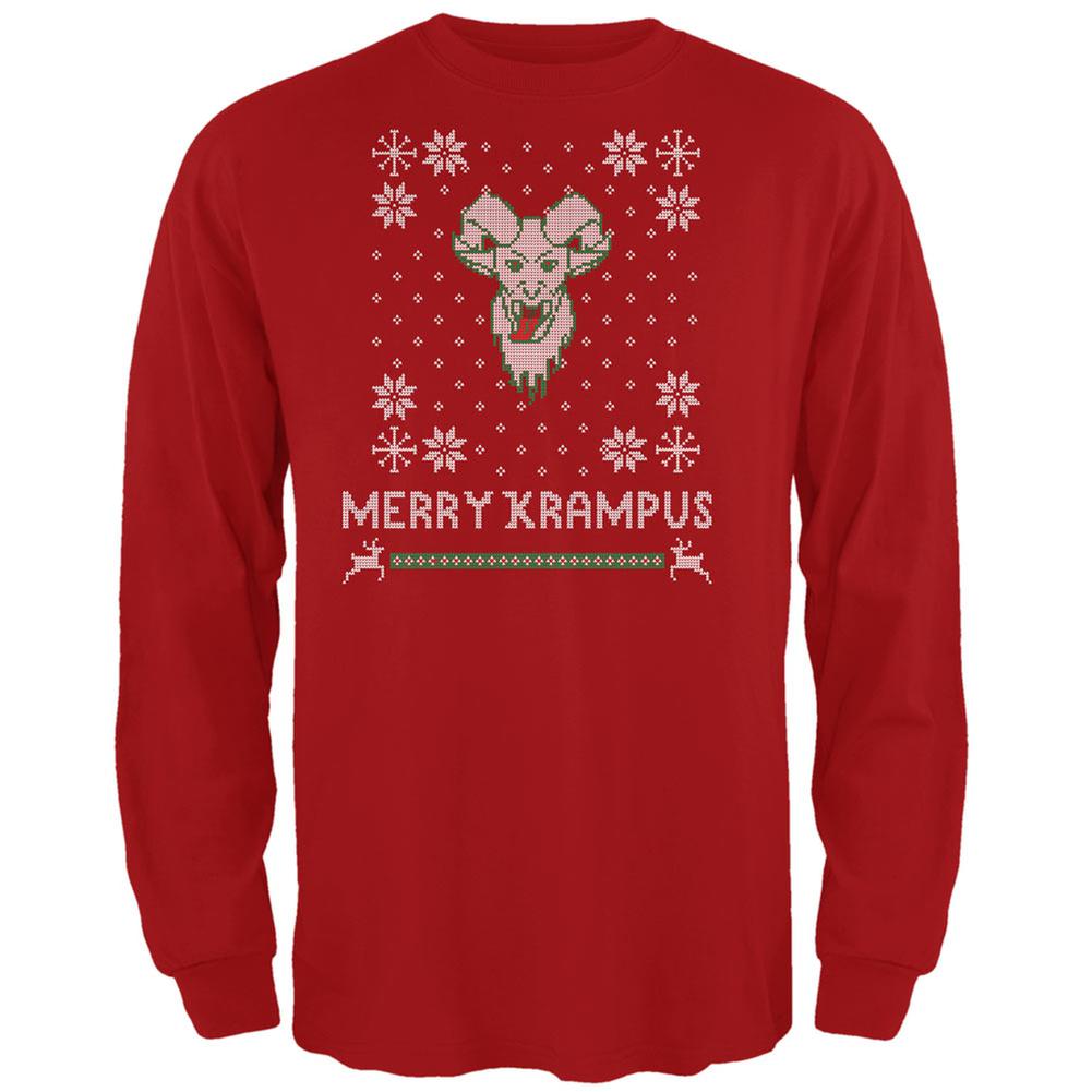 Christmas Merry Krampus Ugly Xmas Sweater Red Adult Long Sleeve T-Shirt Men's Long Sleeves Old Glory 2XL Red 